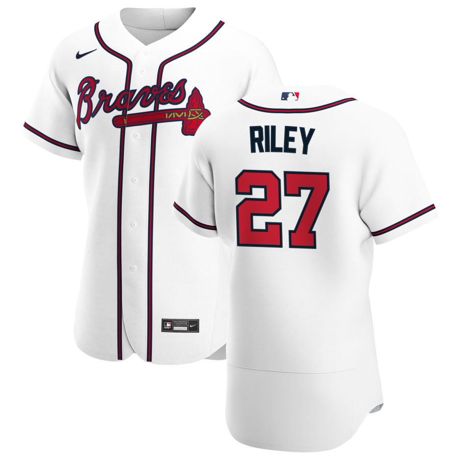 Atlanta Braves 27 Austin Riley Men Nike White Home 2020 Authentic Player MLB Jersey